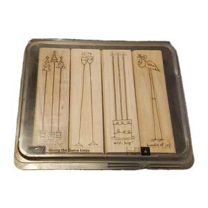 Stampin' Up 4 Piece Wood Base Rubber  Stamp Set "Along the Same Lines" Holiday
